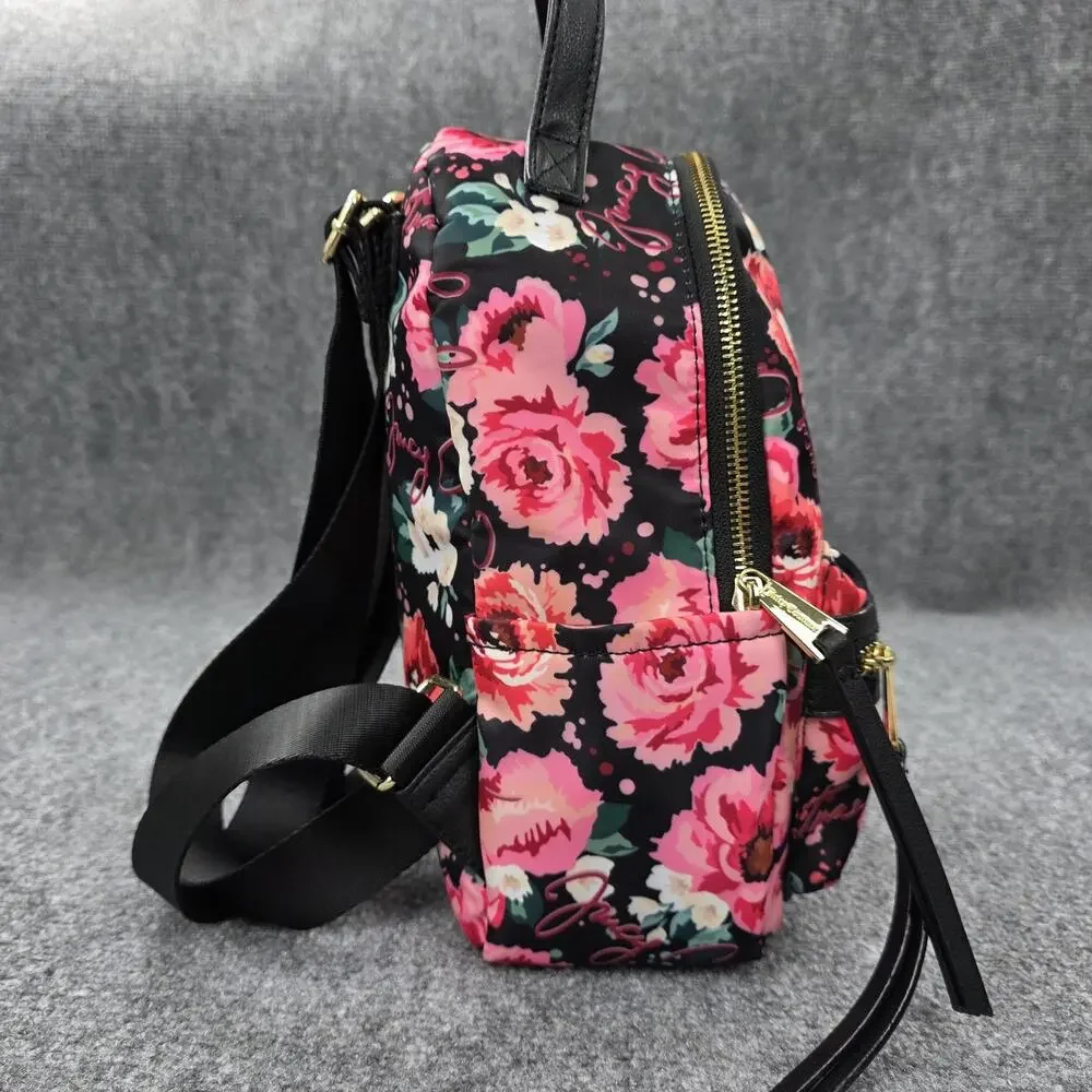 Juicy Couture Backpack Womens Mini Black Floral Rose Print Casual Daypack Zip